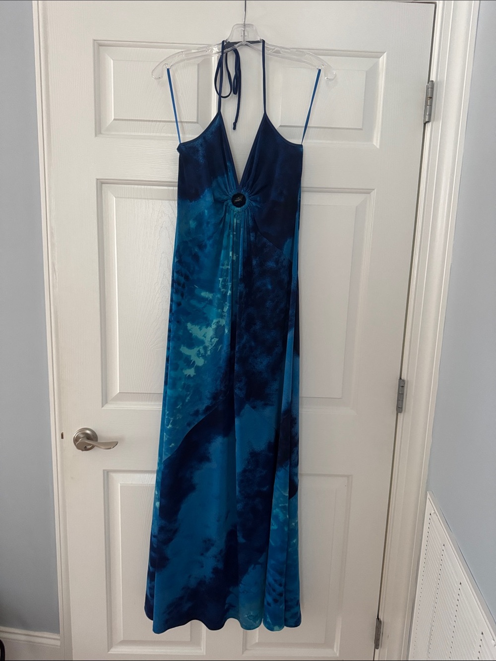 Blue Halter Maxi Dress with Tie-Back